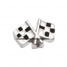 Silver Tone Racing Flag Motocross Floating Charm For Glass Memory Lockets