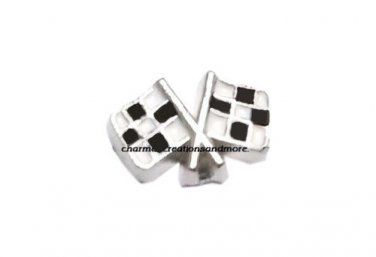 Silver Tone Racing Flag Motocross Floating Charm For Glass Memory Lockets