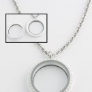 30mm White Acrylic Floating Charm Memory Locket Stainless Steel Necklace