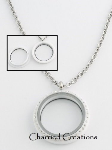 30mm White Acrylic Floating Charm Memory Locket Stainless Steel Necklace