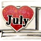 July Heart Love Birthstone Birthday 9mm Italian Charm Stainless Steel Link