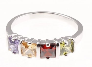 Size 7.5 Fashion Ring Multi Color Princess Cut Stones