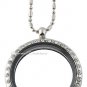 30mm Round CZ Silver Tone Floating Charm Locket Necklace Stainless Steel Chain