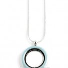 Blue Enamel 30mm Floating Charm Memory Locket Necklace With Chain