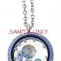 Blue Enamel 30mm Floating Charm Memory Locket Necklace With Chain