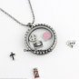 Large Oval Antiqued Gun Metal Floating Charm Memory Locket & Chain Necklace