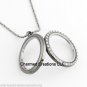 Large Oval Antiqued Gun Metal Floating Charm Memory Locket & Chain Necklace