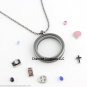Large Oval Antiqued Gun Metal Floating Charm Memory Locket & Chain Necklace