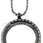 Large 30mm Round CZ Gun Metal Floating Charm Memory Locket & Chain Necklace