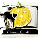 Black Cat And Jack O Lantern Pumpkin Halloween 9mm Italian Charm Stainless Link