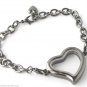 SECURITY CLASP Gunmetal CZ Crystal Heart Floating Charm Locket Bracelet Black
