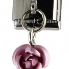 Pink Rose Bud Flower 9mm Italian Charm Stainless Steel Modular Dangle Link