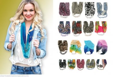 Lavello Links Infinity Scarves Animal Print Pattern Solid Scarf Necklace Chain
