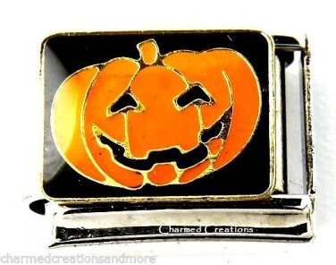 Jack-O-Lantern Pumpkin Halloween Holiday 9mm Italian Charm Stainless Steel Link