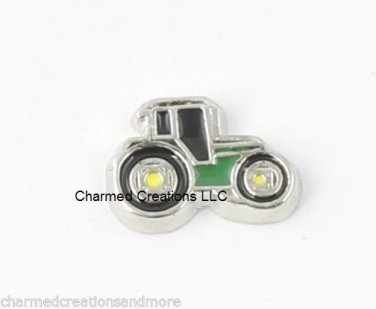 Green & Yellow Farmer Farm Tractor Floating Charm For Glass Memory Lockets