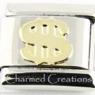Gold Dollar Money Sign 9mm Italian Charm Stainless Steel Modular Link