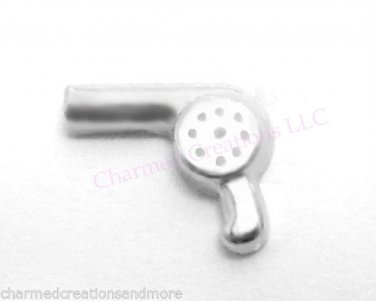 10pc Lot Blow Dryer Silver Stylist Floating Charm Glass Memory Locket Necklace