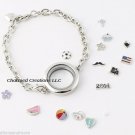 25mm Mini Plain Round Floating Charm Memory Locket Chain Link Bracelet