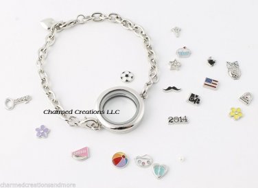25mm Mini Plain Round Floating Charm Memory Locket Chain Link Bracelet