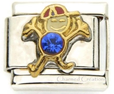 September Boy 9mm Italian Charm Stainless Link Birthstone Birthday Kid Son Blue