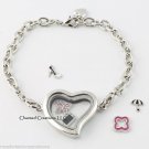 Plain Silver Tone Heart Floating Charm Glass Memory Locket Bracelet