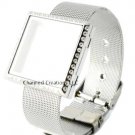 Stainless Steel 30mm CZ Square Floating Charm Memory Locket Mesh Strap Bracelet