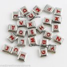 Red Letter Initial Monogram Alphabet Name ID 9mm Italian Charm Stainless Steel