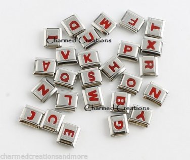 Red Letter Initial Monogram Alphabet Name ID 9mm Italian Charm Stainless Steel