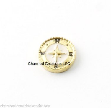 Compass Rose Navigation Floating Charm For Glass Memory Locket Gold Tone