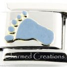 Newborn Baby Boy Son Blue Footprint Feet 9mm Italian Charm Modular Link