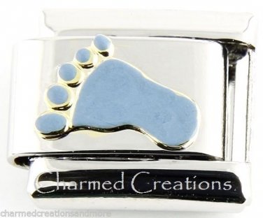 Newborn Baby Boy Son Blue Footprint Feet 9mm Italian Charm Modular Link