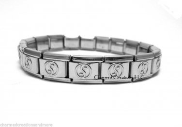 Yin Yang 9mm Italian Charm Shiny Stainless Steel 18 Link Starter Bracelet