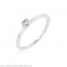 White Gold Rhodium Bonded Petite Heart Shape CZ Solitaire Ring Szs 5,6,7,8,9,10