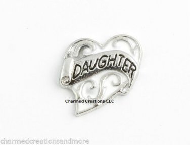 Daughter Heart Love White & Silver Tone Floating Charm For Glass Memory Lockets