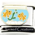 9mm Italian Charm Stainless Steel Modular Link Two Goldfish In Fish Tank Bowl