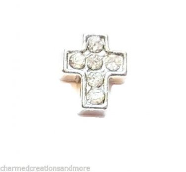 CZ Rhinestone Religious Cross Floating Charm For Our Glass Memory Lockets