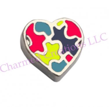Autism Awareness Puzzle Autistic Heart Floating Charm For Glass Memory Locket