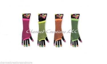 Neon Fingerless Fishnet Party Gloves Punk Dance Costume Pink Green 80's Warmers
