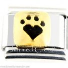Gold And Black Dog Cat Animal Pawprint 9mm Italian Charm Stainless Modular Link