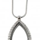 Teardrop CZ Silver Tone Floating Charm Memory Locket Necklace + Chain