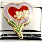 Double Heart With Daisy Flowers Love 9mm Italian Charm Stainless Modular Link