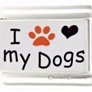 I Love My Dogs 9mm Italian Charm Laser Modular Link Heart Paw Print Puppy Pets