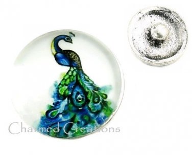 Interchangeable Button Snap Charm Jewelry Blue Peacock Peafowl Bird 18mm #338