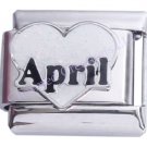 April Glitter Heart Love Birthstone Birthday 9mm Italian Charm Stainless Link