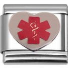 9mm Italian Charm Medical Alert Heart with Caduceus Stainless Steel Modular Link