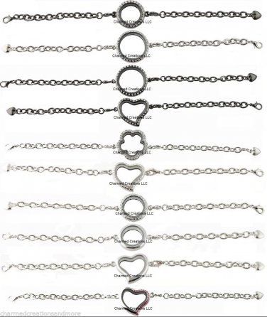 10pc Assorted Lot 25mm 30mm Round Pink Heart Floating Charm Locket Bracelets