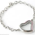 SECURITY CLASP Pink Crystal Silver Heart Floating Charm Memory Locket Bracelet