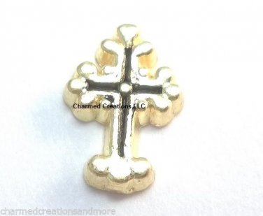 Gold Tone Black Accent Cross Floating Charm For Custom Memory Glass Lockets