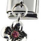 Petunia Flower Pink Crystal 9mm Italian Charm Stainless Modular Dangle Link