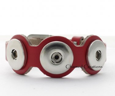 Red Interchangeable Snap Bracelet With Buckle Clasp Fits Three 18mm Snaps